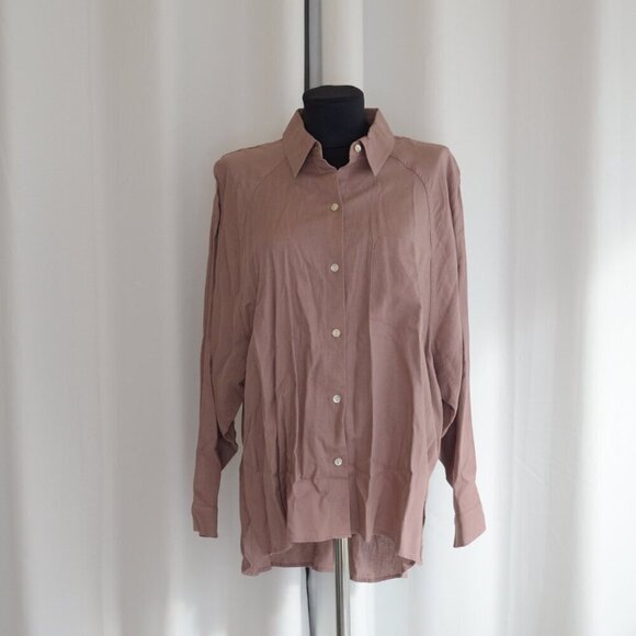 Aritzia Wilfred Free Boyfriend Button-Up Linen Shirt in Nomad Taupe Sz S - Picture 2 of 9
